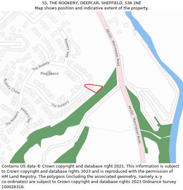 55, THE ROOKERY, DEEPCAR, SHEFFIELD, S36 2NE: Location map and indicative extent of plot