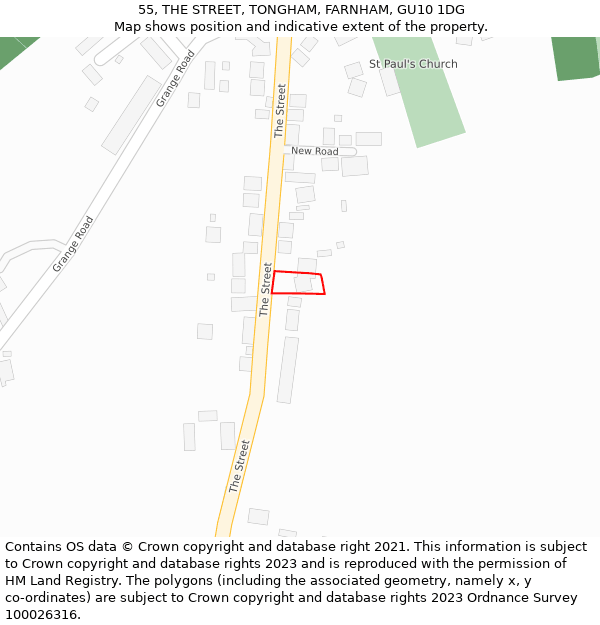 55, THE STREET, TONGHAM, FARNHAM, GU10 1DG: Location map and indicative extent of plot