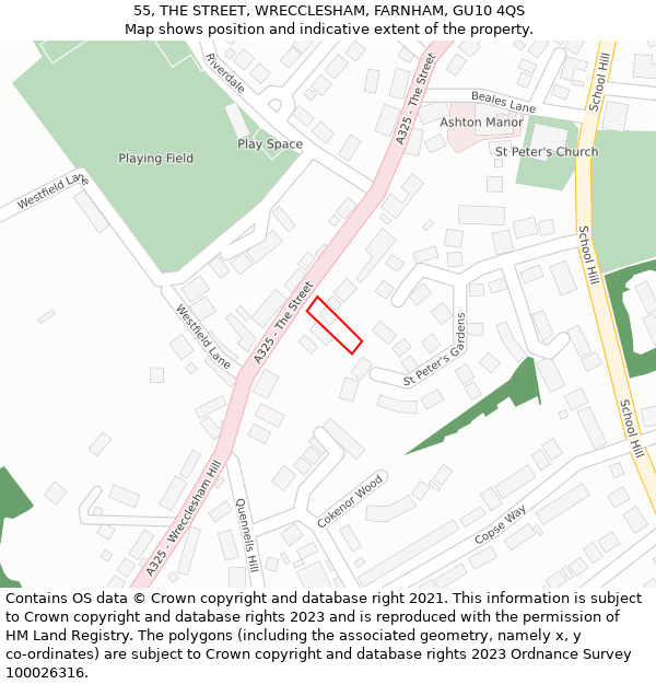 55, THE STREET, WRECCLESHAM, FARNHAM, GU10 4QS: Location map and indicative extent of plot