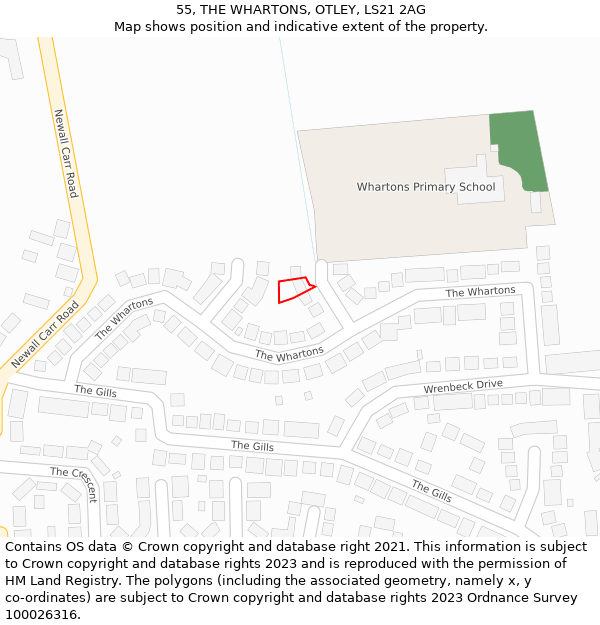 55, THE WHARTONS, OTLEY, LS21 2AG: Location map and indicative extent of plot