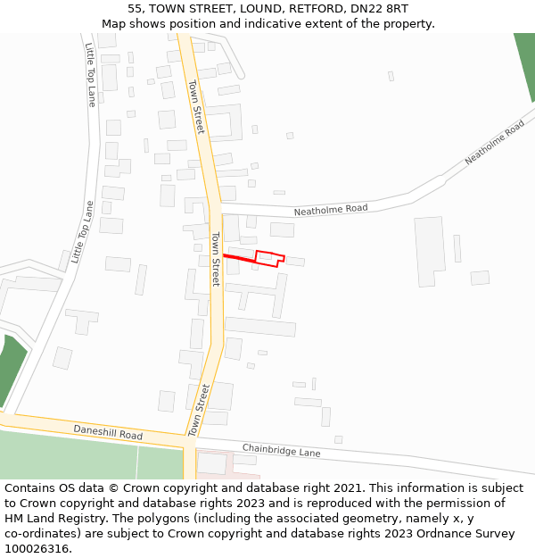 55, TOWN STREET, LOUND, RETFORD, DN22 8RT: Location map and indicative extent of plot