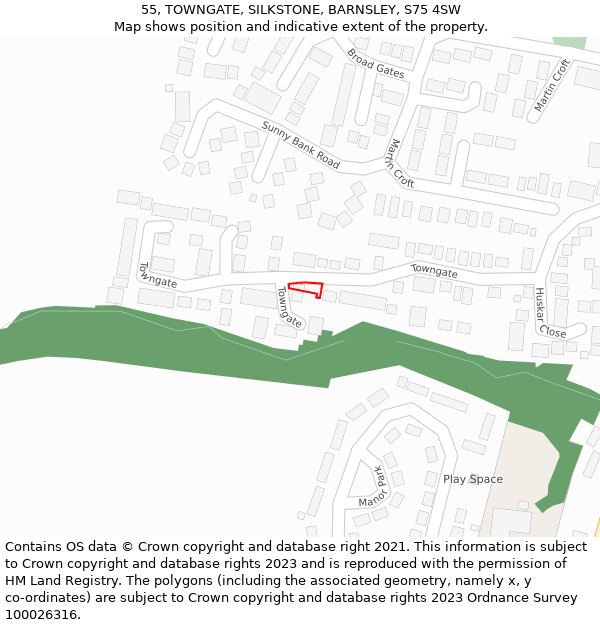 55, TOWNGATE, SILKSTONE, BARNSLEY, S75 4SW: Location map and indicative extent of plot