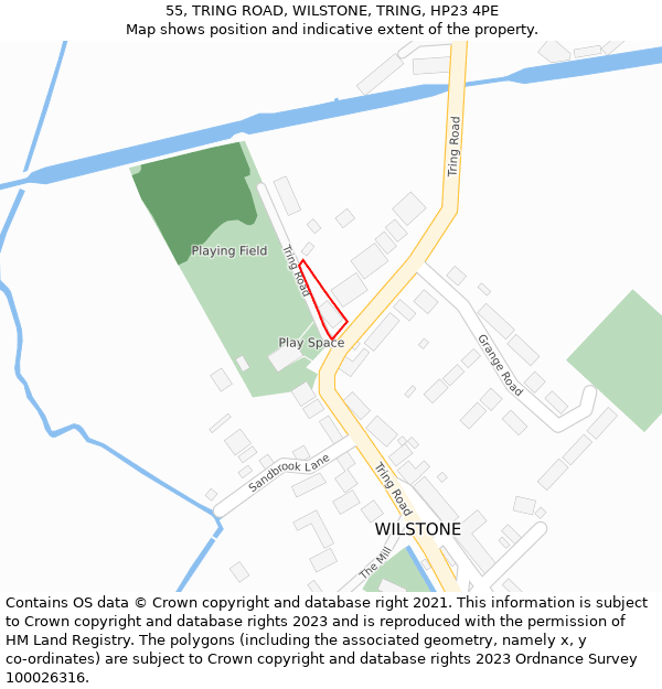 55, TRING ROAD, WILSTONE, TRING, HP23 4PE: Location map and indicative extent of plot