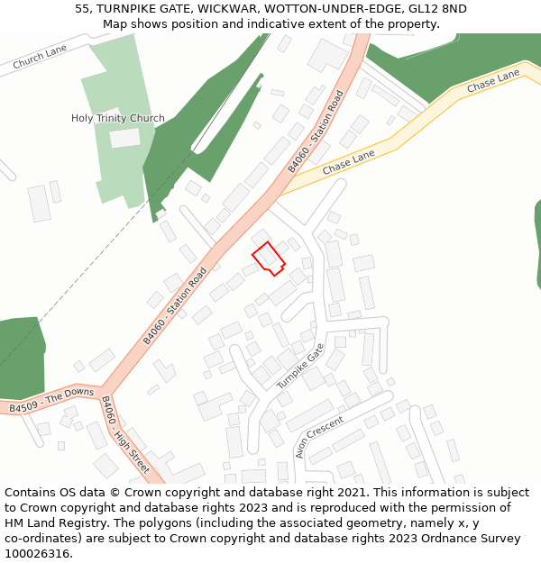 55, TURNPIKE GATE, WICKWAR, WOTTON-UNDER-EDGE, GL12 8ND: Location map and indicative extent of plot