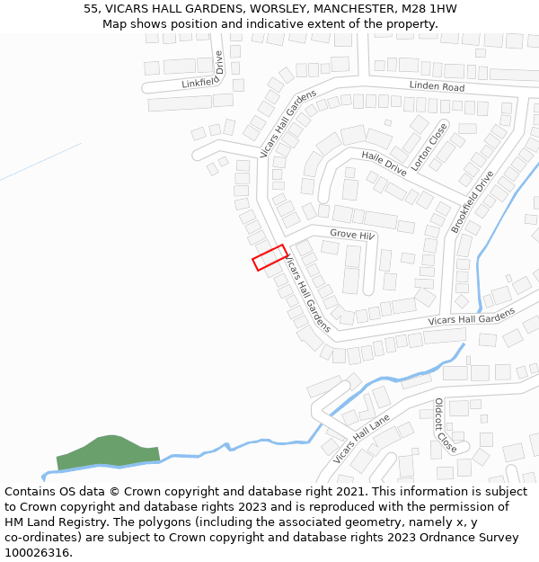 55, VICARS HALL GARDENS, WORSLEY, MANCHESTER, M28 1HW: Location map and indicative extent of plot