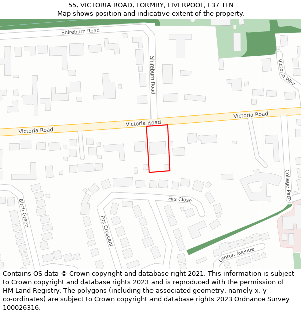 55, VICTORIA ROAD, FORMBY, LIVERPOOL, L37 1LN: Location map and indicative extent of plot