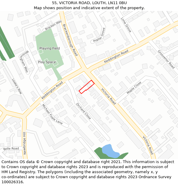 55, VICTORIA ROAD, LOUTH, LN11 0BU: Location map and indicative extent of plot