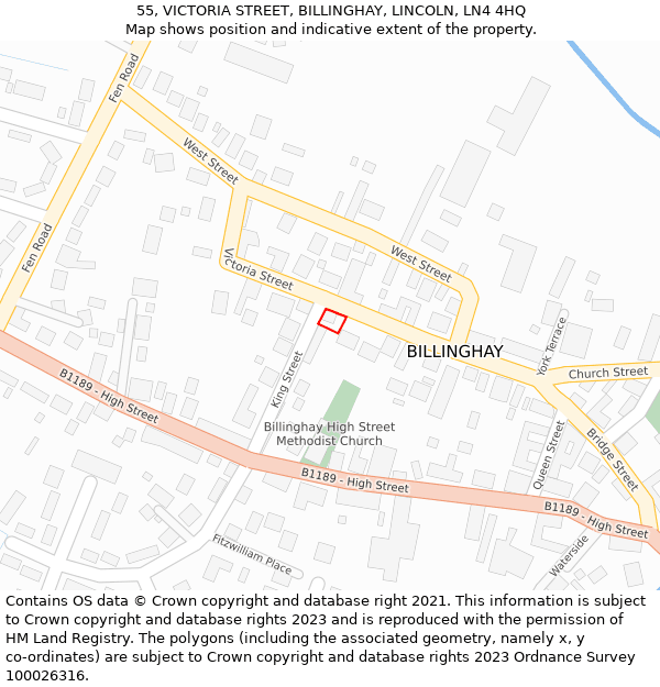 55, VICTORIA STREET, BILLINGHAY, LINCOLN, LN4 4HQ: Location map and indicative extent of plot