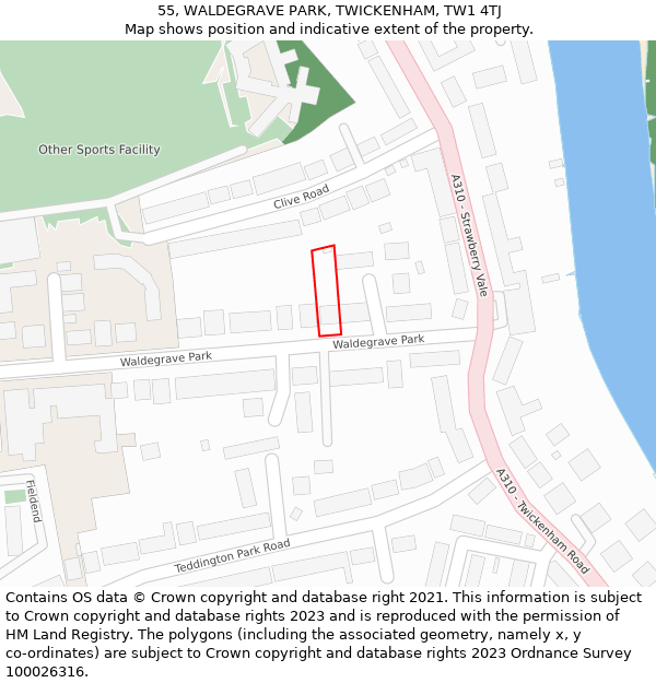 55, WALDEGRAVE PARK, TWICKENHAM, TW1 4TJ: Location map and indicative extent of plot