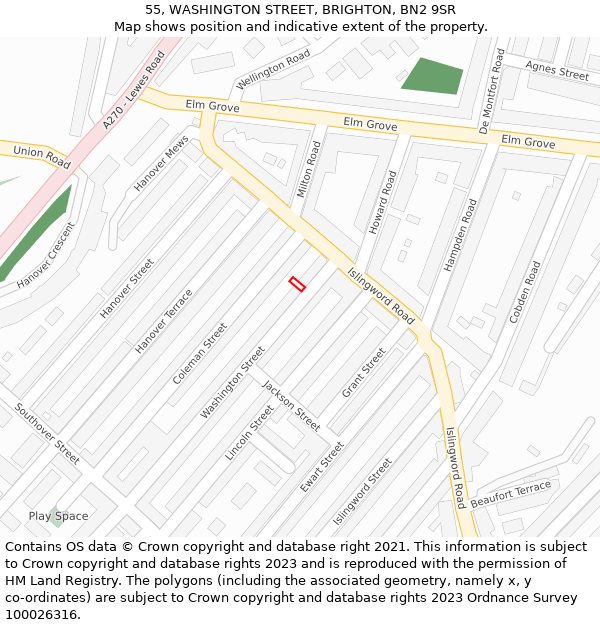 55, WASHINGTON STREET, BRIGHTON, BN2 9SR: Location map and indicative extent of plot