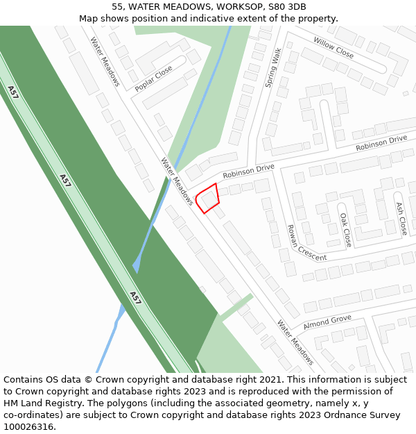 55, WATER MEADOWS, WORKSOP, S80 3DB: Location map and indicative extent of plot