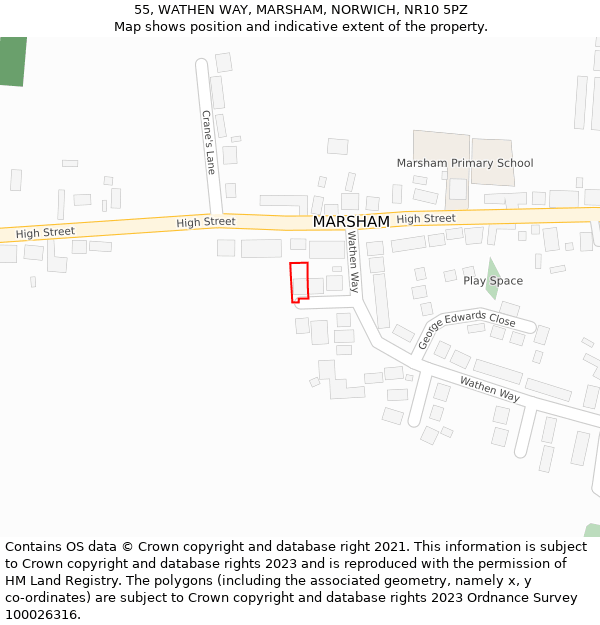 55, WATHEN WAY, MARSHAM, NORWICH, NR10 5PZ: Location map and indicative extent of plot