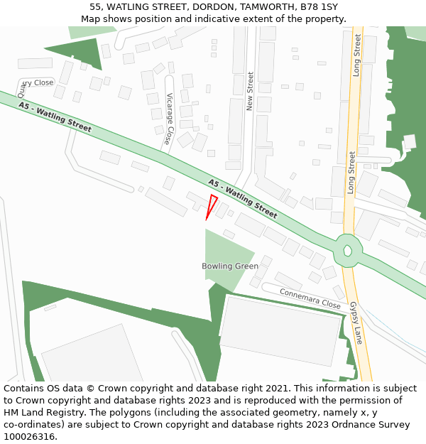 55, WATLING STREET, DORDON, TAMWORTH, B78 1SY: Location map and indicative extent of plot