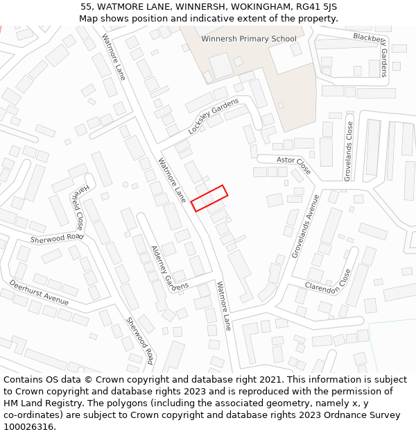 55, WATMORE LANE, WINNERSH, WOKINGHAM, RG41 5JS: Location map and indicative extent of plot