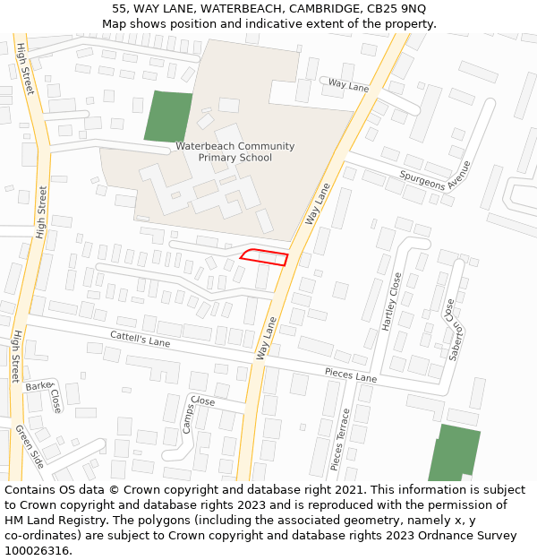 55, WAY LANE, WATERBEACH, CAMBRIDGE, CB25 9NQ: Location map and indicative extent of plot