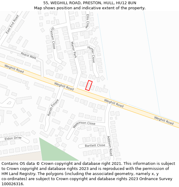 55, WEGHILL ROAD, PRESTON, HULL, HU12 8UN: Location map and indicative extent of plot