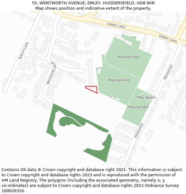 55, WENTWORTH AVENUE, EMLEY, HUDDERSFIELD, HD8 9XR: Location map and indicative extent of plot