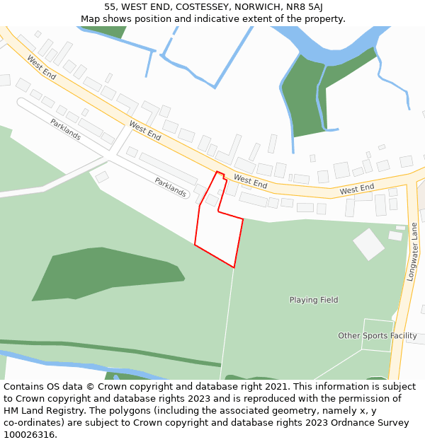 55, WEST END, COSTESSEY, NORWICH, NR8 5AJ: Location map and indicative extent of plot