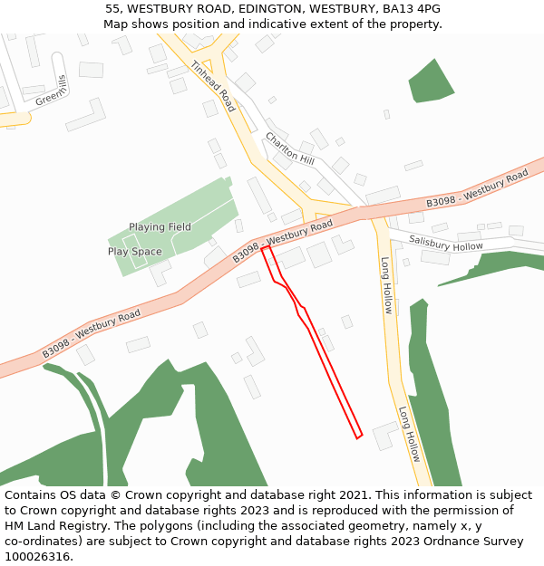 55, WESTBURY ROAD, EDINGTON, WESTBURY, BA13 4PG: Location map and indicative extent of plot