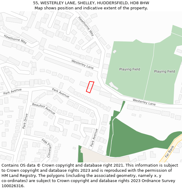 55, WESTERLEY LANE, SHELLEY, HUDDERSFIELD, HD8 8HW: Location map and indicative extent of plot