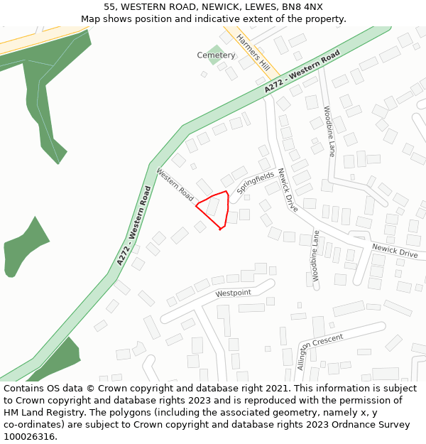 55, WESTERN ROAD, NEWICK, LEWES, BN8 4NX: Location map and indicative extent of plot