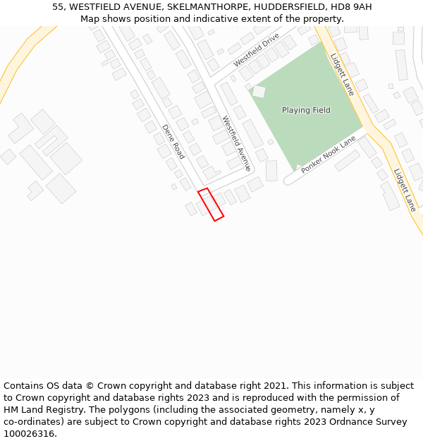 55, WESTFIELD AVENUE, SKELMANTHORPE, HUDDERSFIELD, HD8 9AH: Location map and indicative extent of plot