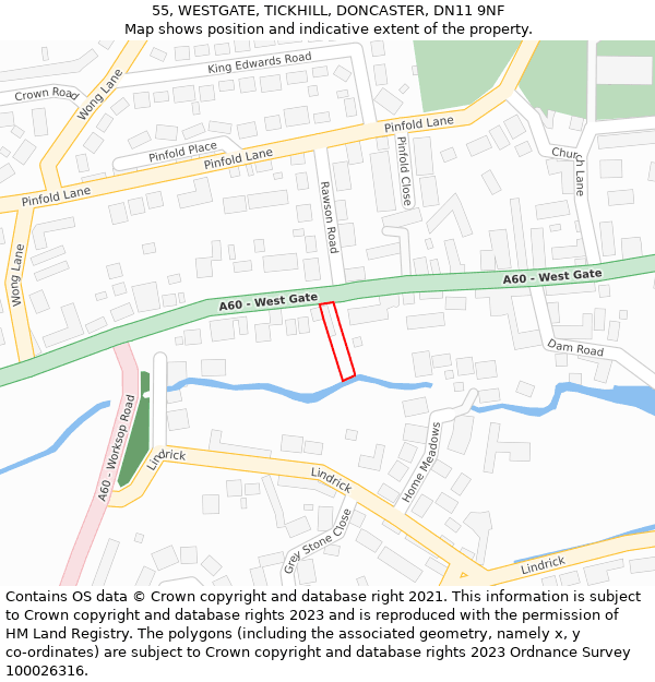55, WESTGATE, TICKHILL, DONCASTER, DN11 9NF: Location map and indicative extent of plot