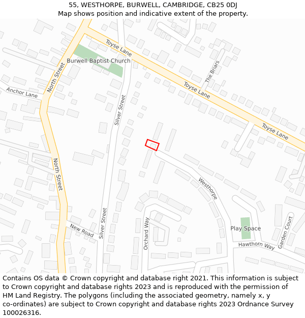 55, WESTHORPE, BURWELL, CAMBRIDGE, CB25 0DJ: Location map and indicative extent of plot