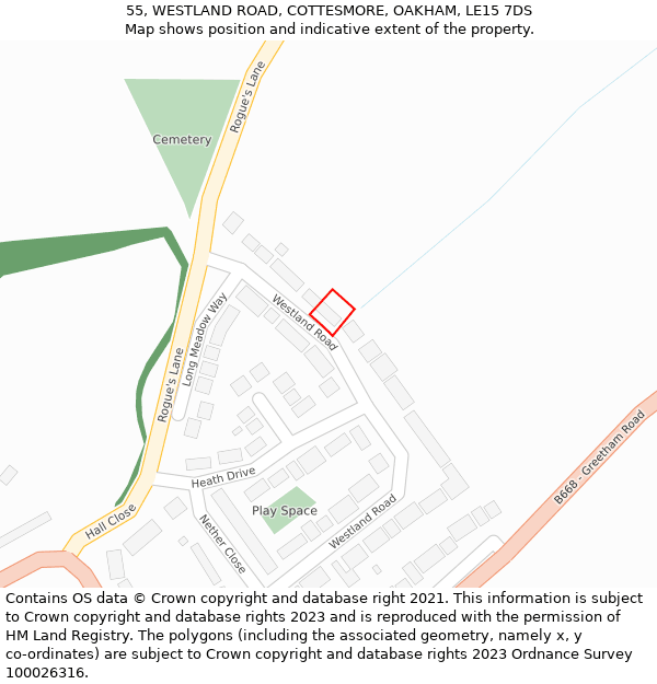 55, WESTLAND ROAD, COTTESMORE, OAKHAM, LE15 7DS: Location map and indicative extent of plot