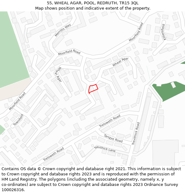 55, WHEAL AGAR, POOL, REDRUTH, TR15 3QL: Location map and indicative extent of plot