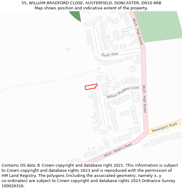 55, WILLIAM BRADFORD CLOSE, AUSTERFIELD, DONCASTER, DN10 6RB: Location map and indicative extent of plot