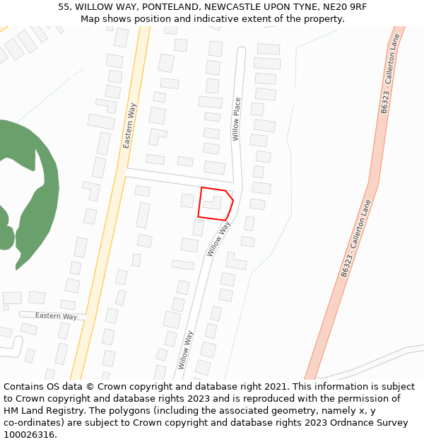 55, WILLOW WAY, PONTELAND, NEWCASTLE UPON TYNE, NE20 9RF: Location map and indicative extent of plot