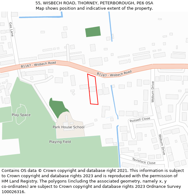 55, WISBECH ROAD, THORNEY, PETERBOROUGH, PE6 0SA: Location map and indicative extent of plot
