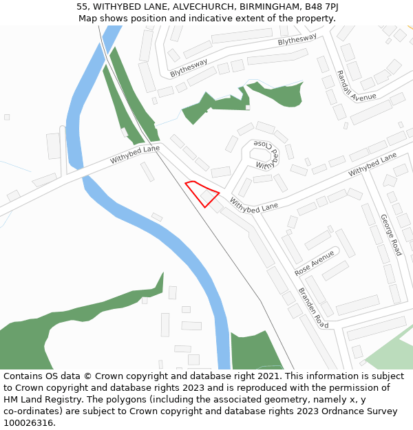 55, WITHYBED LANE, ALVECHURCH, BIRMINGHAM, B48 7PJ: Location map and indicative extent of plot