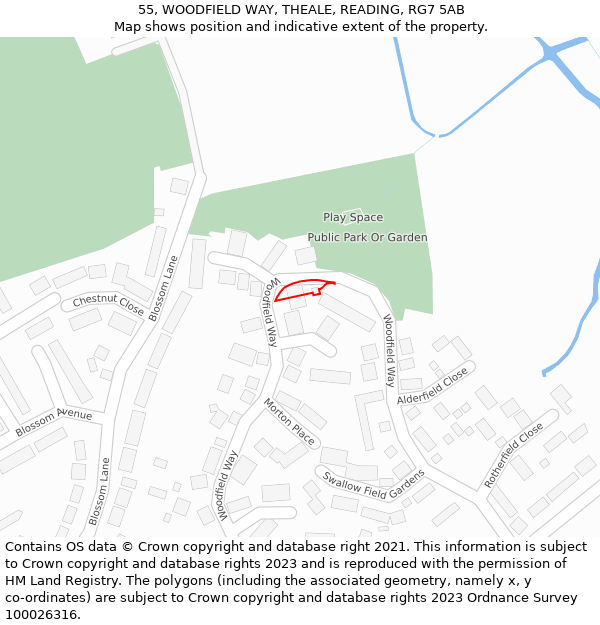 55, WOODFIELD WAY, THEALE, READING, RG7 5AB: Location map and indicative extent of plot