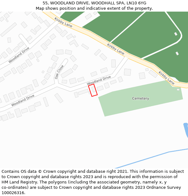 55, WOODLAND DRIVE, WOODHALL SPA, LN10 6YG: Location map and indicative extent of plot