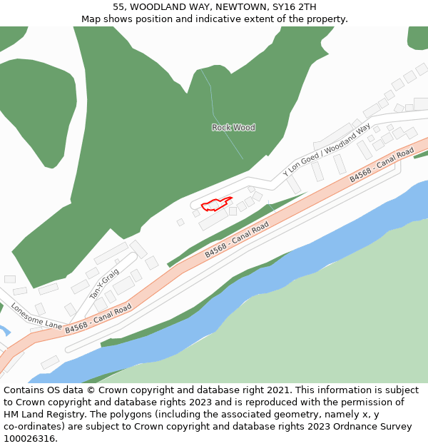 55, WOODLAND WAY, NEWTOWN, SY16 2TH: Location map and indicative extent of plot