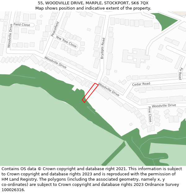 55, WOODVILLE DRIVE, MARPLE, STOCKPORT, SK6 7QX: Location map and indicative extent of plot