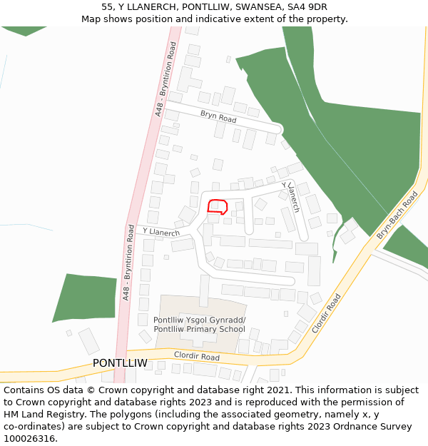 55, Y LLANERCH, PONTLLIW, SWANSEA, SA4 9DR: Location map and indicative extent of plot