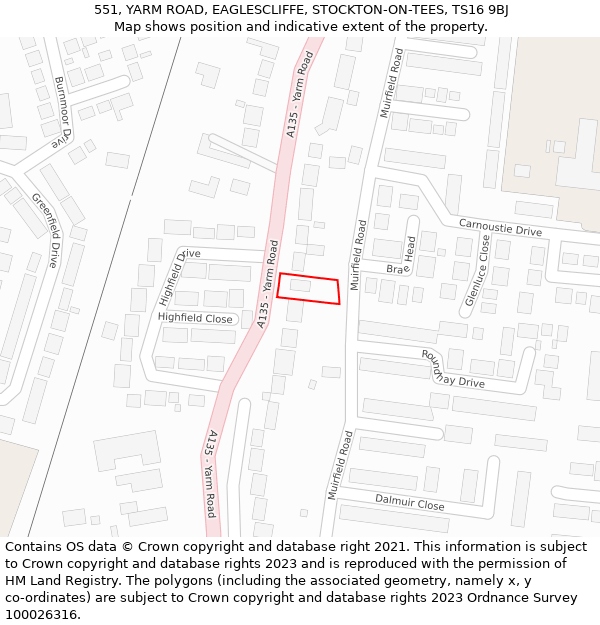551, YARM ROAD, EAGLESCLIFFE, STOCKTON-ON-TEES, TS16 9BJ: Location map and indicative extent of plot