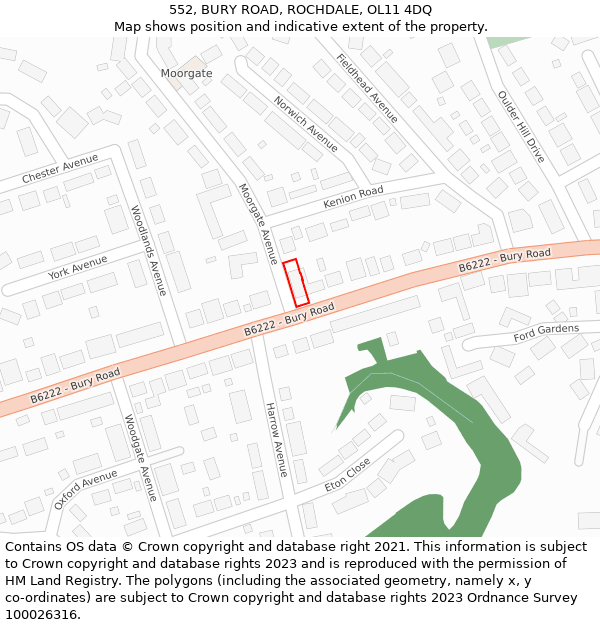 552, BURY ROAD, ROCHDALE, OL11 4DQ: Location map and indicative extent of plot