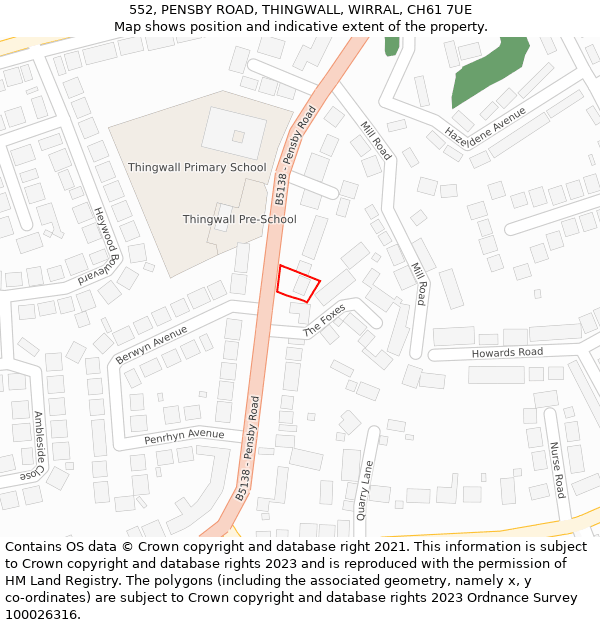 552, PENSBY ROAD, THINGWALL, WIRRAL, CH61 7UE: Location map and indicative extent of plot