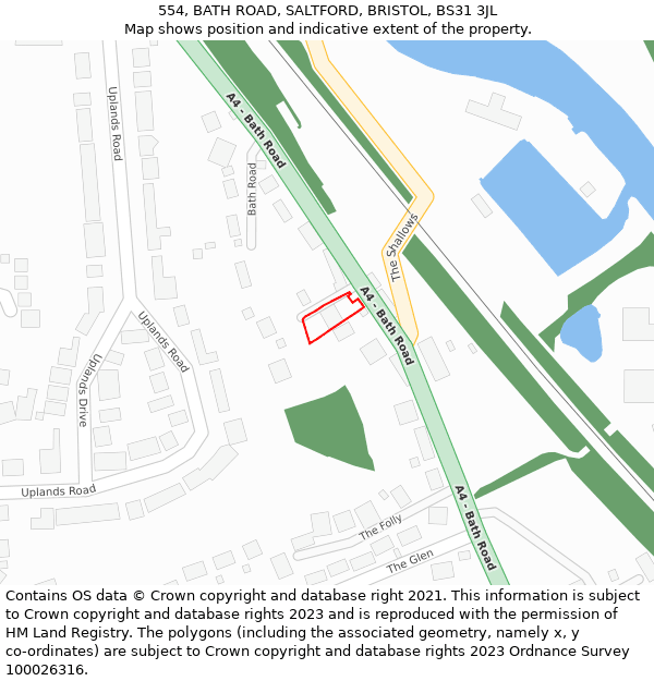 554, BATH ROAD, SALTFORD, BRISTOL, BS31 3JL: Location map and indicative extent of plot