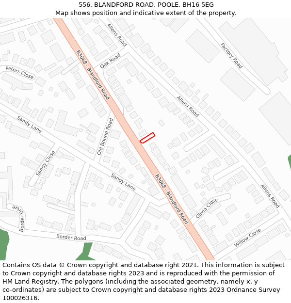 556, BLANDFORD ROAD, POOLE, BH16 5EG: Location map and indicative extent of plot