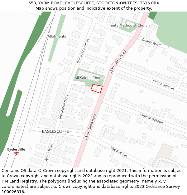 558, YARM ROAD, EAGLESCLIFFE, STOCKTON-ON-TEES, TS16 0BX: Location map and indicative extent of plot