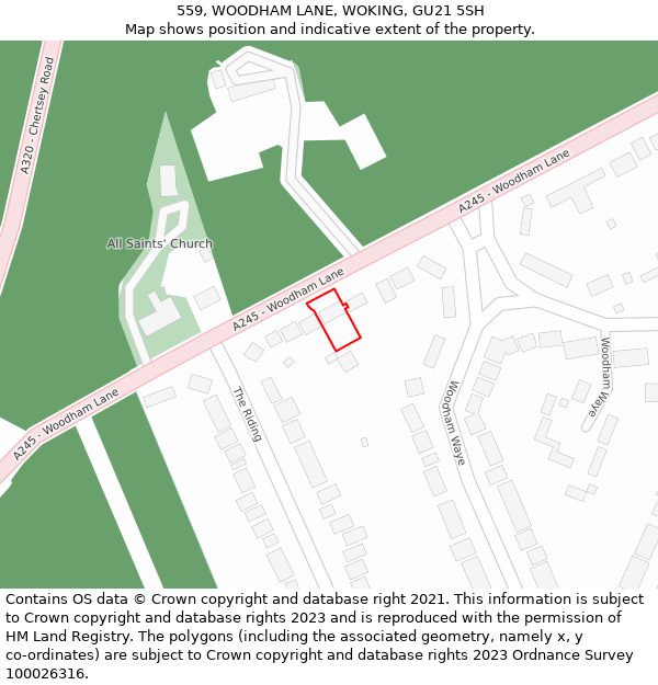 559, WOODHAM LANE, WOKING, GU21 5SH: Location map and indicative extent of plot