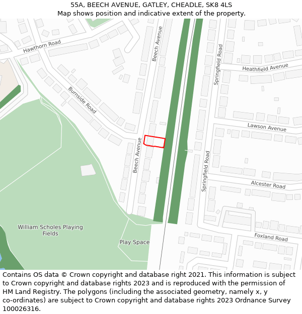 55A, BEECH AVENUE, GATLEY, CHEADLE, SK8 4LS: Location map and indicative extent of plot