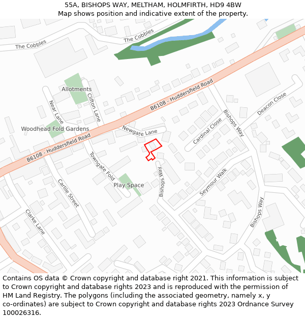 55A, BISHOPS WAY, MELTHAM, HOLMFIRTH, HD9 4BW: Location map and indicative extent of plot