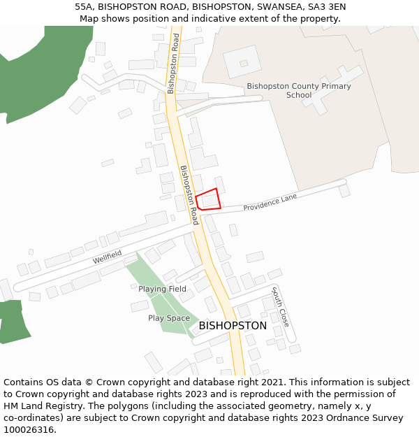 55A, BISHOPSTON ROAD, BISHOPSTON, SWANSEA, SA3 3EN: Location map and indicative extent of plot