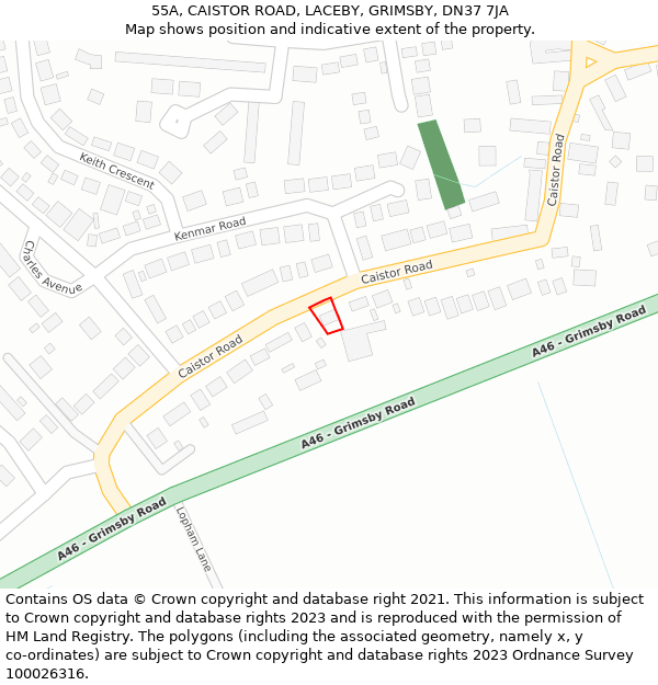 55A, CAISTOR ROAD, LACEBY, GRIMSBY, DN37 7JA: Location map and indicative extent of plot